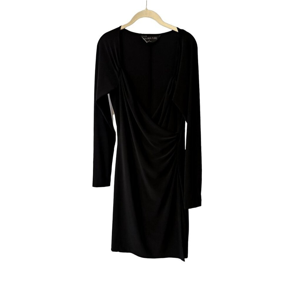 Kamalikulture Norma Kamali Faux Wrap Dress Black Large Long Sleeves